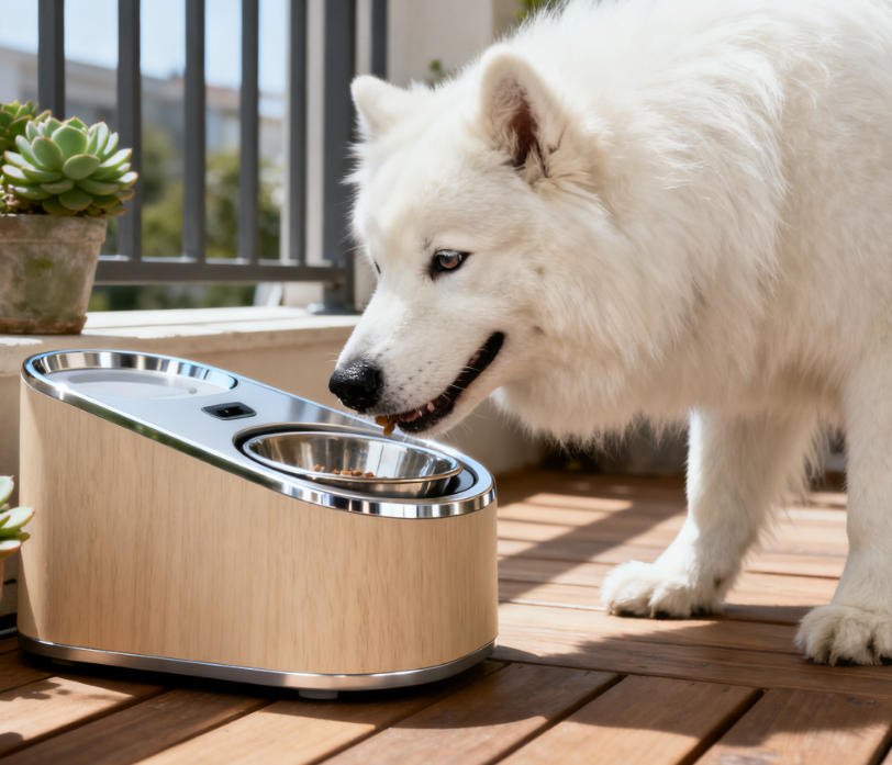 A balanced scale showing the pros and cons of automatic dog feeders