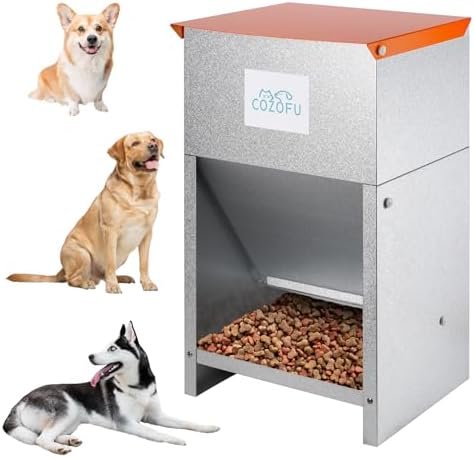COZOFU Automatic Gravity Dog Feeder – 25lb Galvanized Metal Pet Food Dispenser