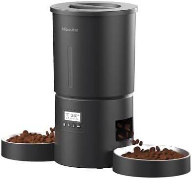 Miaosical Dual Automatic Cat Feeder – 6 Meals/Day, Voice Record, Stainless Bowls