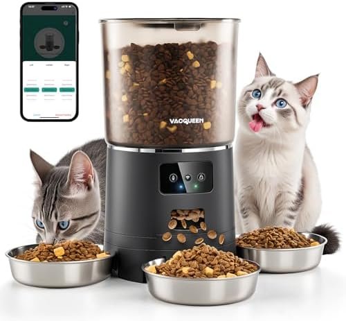 Vacqueen WiFi Automatic Cat Feeder for 3 Cats – 6L Anti-Jam Smart Pet Feeder