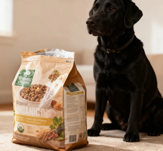 Close-up of a bag of Dr. Marty Nature's Blend dog food