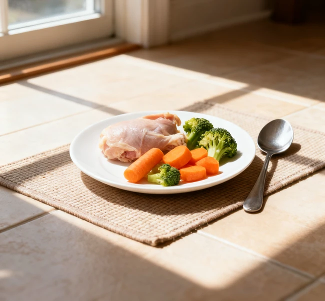 A dog happily eating blueberries from an owner's hand