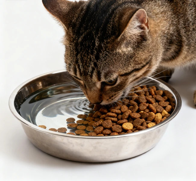 A cat drinking water from a bowl, highlighting the importance of hydration