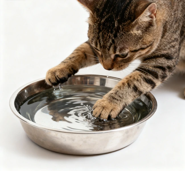 An automatic cat feeder dispensing kibble