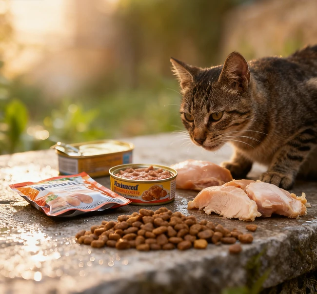 A graphic showing common foods toxic to cats like chocolate, onions, and grapes