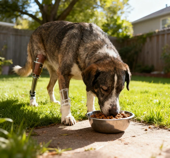 Mesurer la jambe d'un chien pour déterminer la hauteur correcte du bol élevé