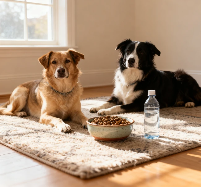 A smart automatic pet feeder dispensing food into a bowl